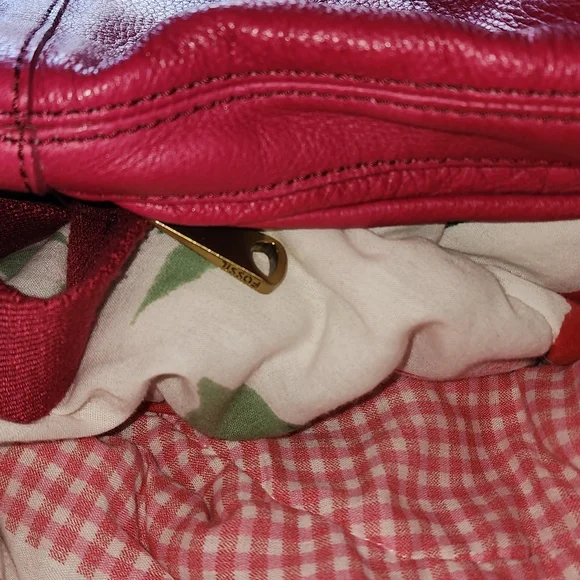 FOSSIL Explorer Leather Tote Hot Pink Magenta Foldover Brass Messenger Bag - Picture 11 of 14